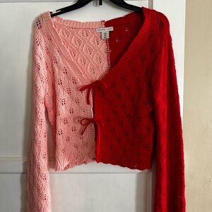 Forever 21 Pink and Red Lace Cardigan